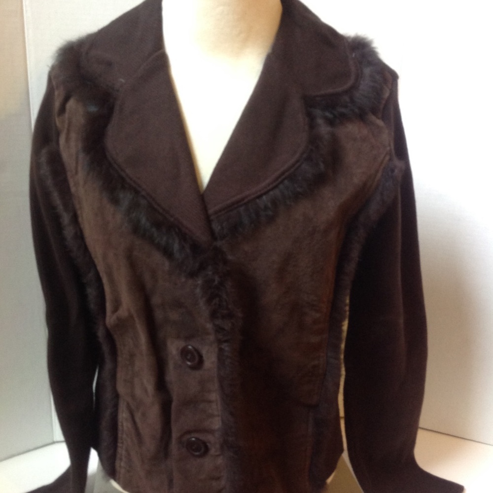 Cynthia Steffe Brown Blazer Fur Sweater Jacket